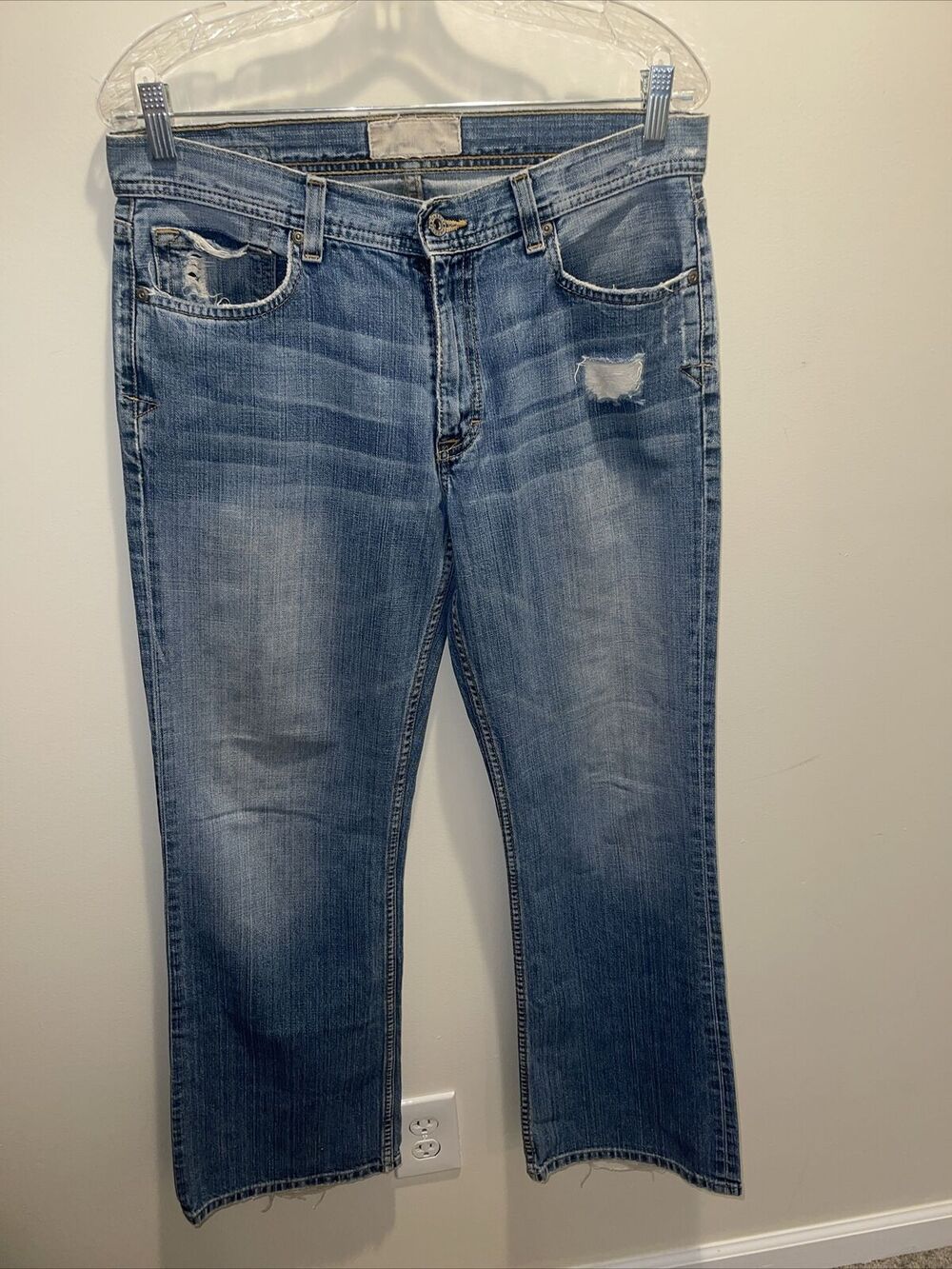 Buckle BKE Denim Wide-leg Bootcut Distressed Blue Jeans Mens 32x32